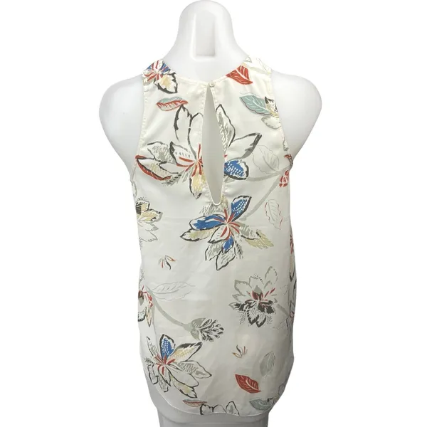 Aritzia Wilfred White Silk Floral Print Sleeveless Racerback Blouse Tank Top S - Image 2