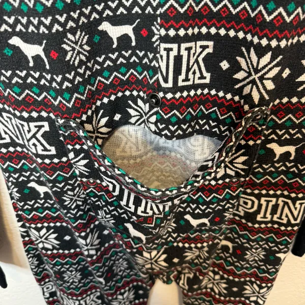 Pink by Victoria’s Secret Fair Isle Dog One Piece Pajamas Union Suit Size Medium - Image 8