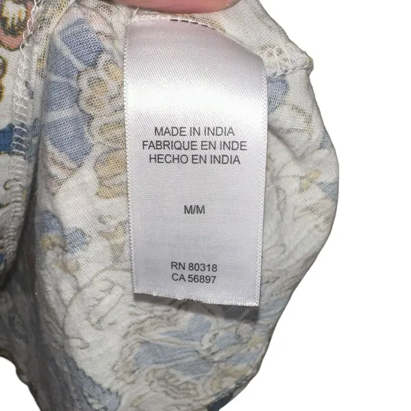 Lucky Brand Womens Blue Creme VTG Y2K Style Floral Boho Indie Ruffled Top Sz‎ M - Image 3