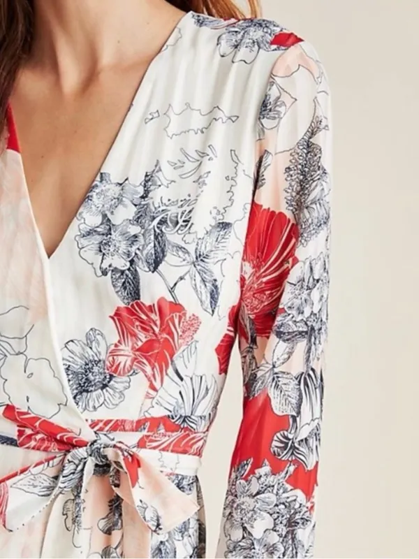 Anthropologie Hutch Giselle Floral Chiffon‎ Wrap Maxi Dress Red Jardin Sz Medium - Image 7