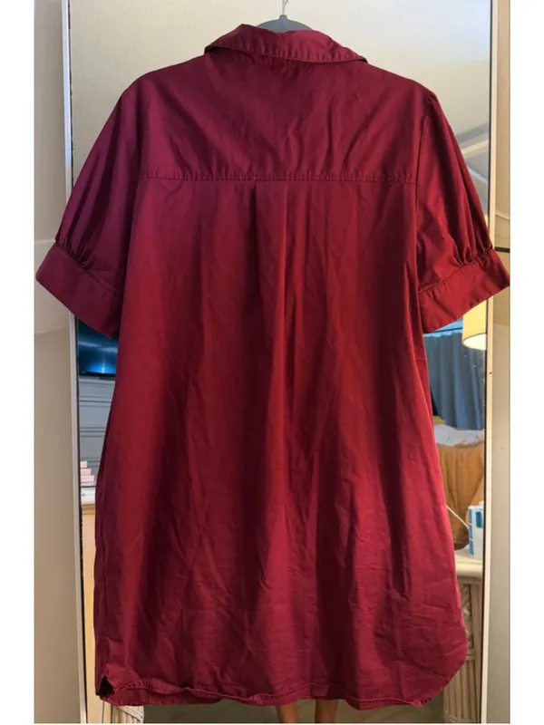 Red Wine Button Down Collared Knee Length Loose fit Dress L Size L - Image 2