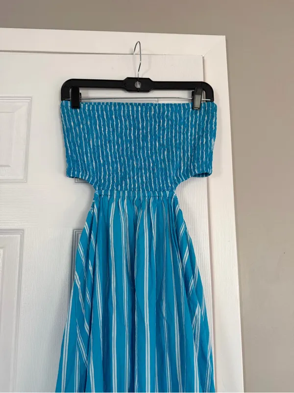 Faithfull The Brand Deva Midi Dress Strapless Blue - Image 5