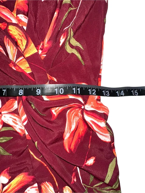 Katie May Come On Home Strapless Burgundy Floral Side Slit Midi Dress XS - Image 8