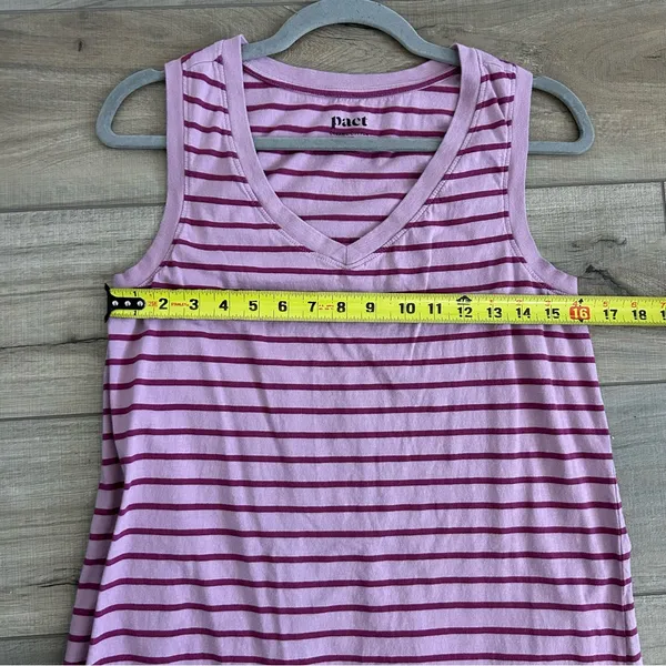 Pact Organic Cotton Soft Spun Pink Stripe A Line Sleeveless Mini Shirt Dress S - Image 7