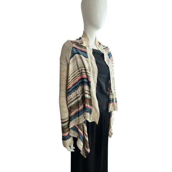 Love on a Hanger Striped Open Front Waterfall Cardigan Sweater Size Medium - Image 2