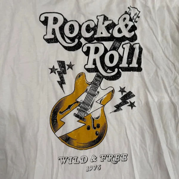 Tres Bien Rock & Roll Graphic T-Shirt in Beige, Size M/L​​ - Image 2