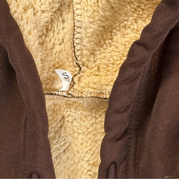 Women's Brown and Cream Fuzzy Lined Zip Up Hoodie Size S #260425 - Image 2