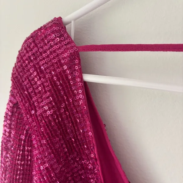Hello Molly Static Memory Pink Sequin Dress Mini Long Sleeve Sparkle Party - Image 11