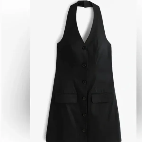 NWOT Abercrombie & Fitch Black Button Mara Halter Vest Backless Mini Dress M - Image 3