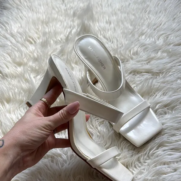 Marc Fisher White Patent Zasha Heel Sandals - Image 2