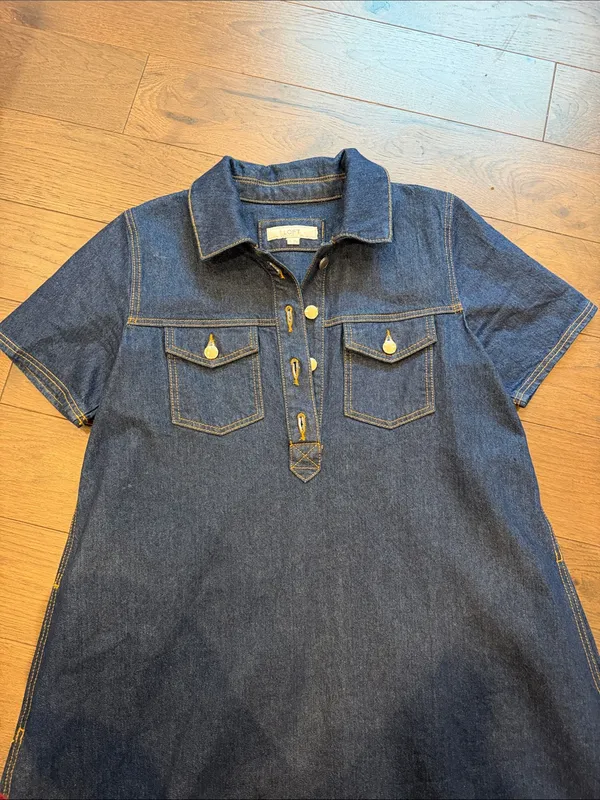 LOFT Mini Denim Pocket Dress Size Small - C1-303 - Image 3