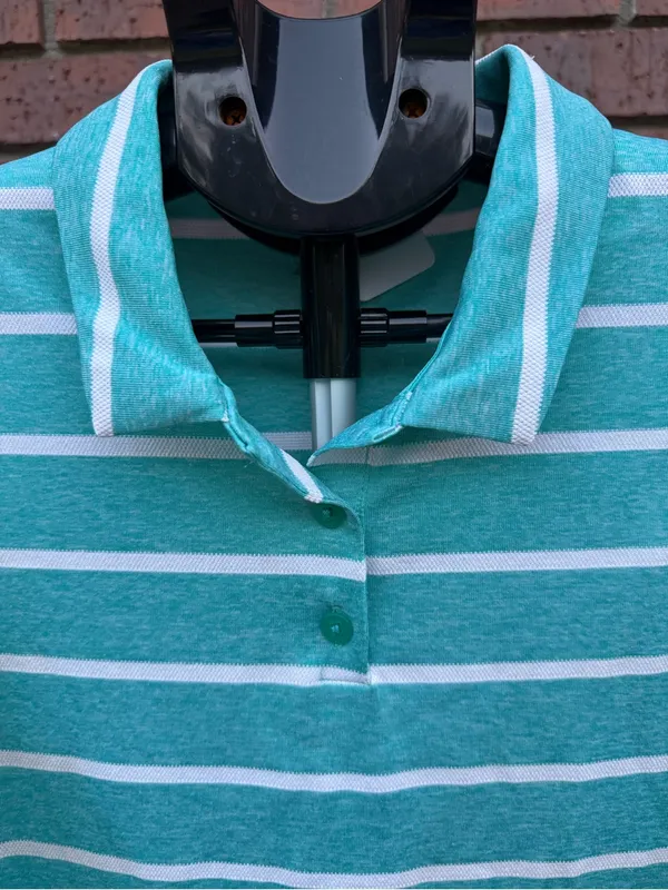 Nike Golf Womens Medium Dri Fit Striped Sleeveless Polo Shirt Top Turquoise EUC - Image 5