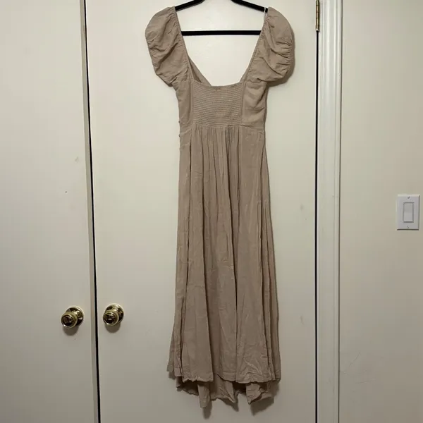 Free People Tan Tie Front Cutout Puff Sleeve Midi Dress Womens‎ XS - Image 6