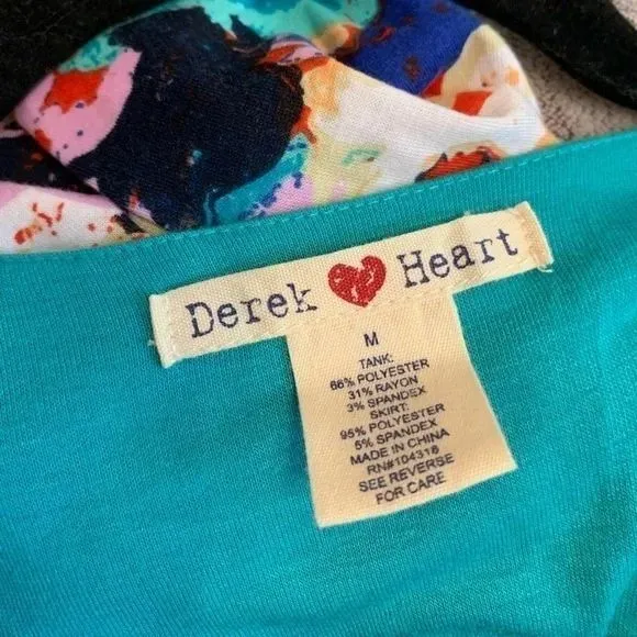 Y2K Derek Heart Maxi Dress Womens Medium Blue Floral Print‎ Sleeveless Sundress - Image 3