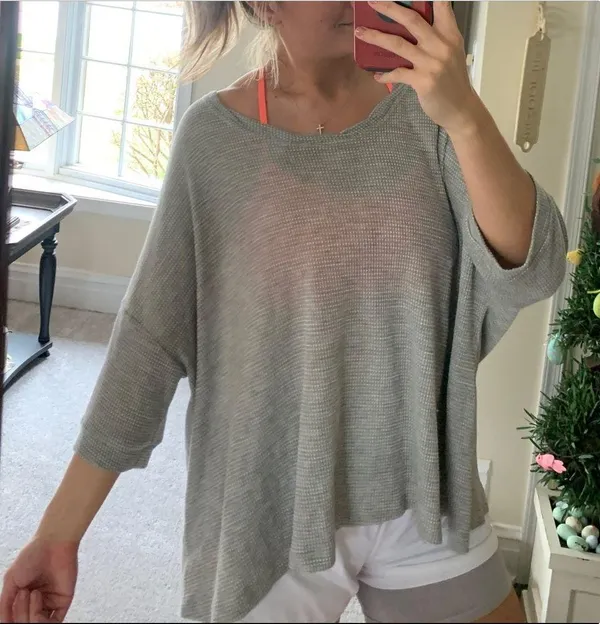 Free people grey waffle knit oversized top! - Image 2