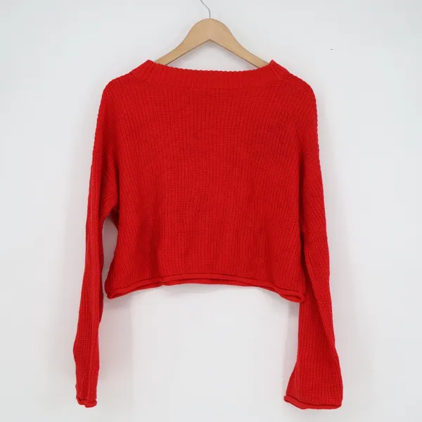 Wild Fable Womens Red Cropped Shaker Knit Crew Neck Sweater Size L - Image 4