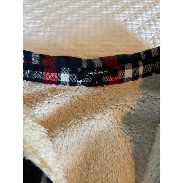 Women Red and Navy Blue Plaid Sherpa Lined Button Down jacket - Image 3