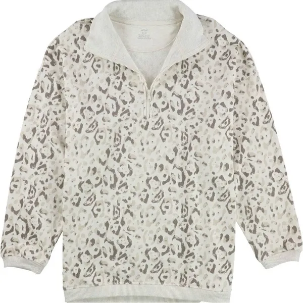 Aerie Leopard Print Oversized‎ Sweatshirt Cream Tan Beige Small Quarter Zip - Image 13