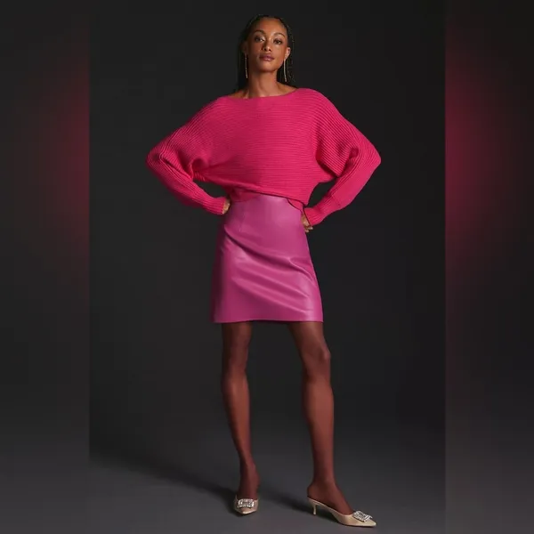 NWT By Anthropologie Kendall Hot Pink Off Shoulder Sweater S - Image 5