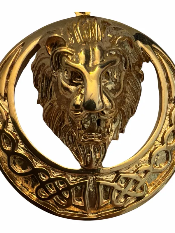 Gold Tone Lion Head Crescent Pendant - Image 4