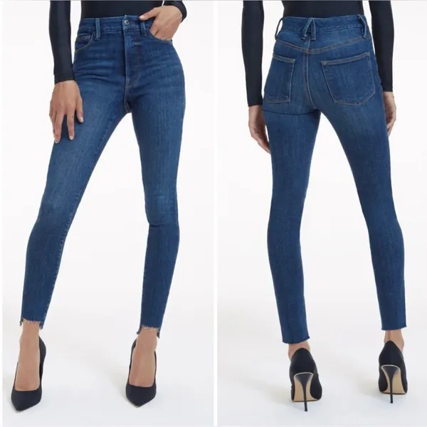 NWT Good American Good Waist Step Hem Skinny Jeans Dark Blue Denim Size 10 - Image 4