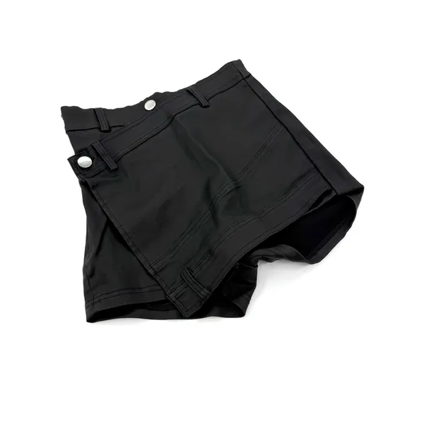 High Waist Denim Shorts High Rise Jeans Shorts Skort Pants Summer Faux Leather - Image 3