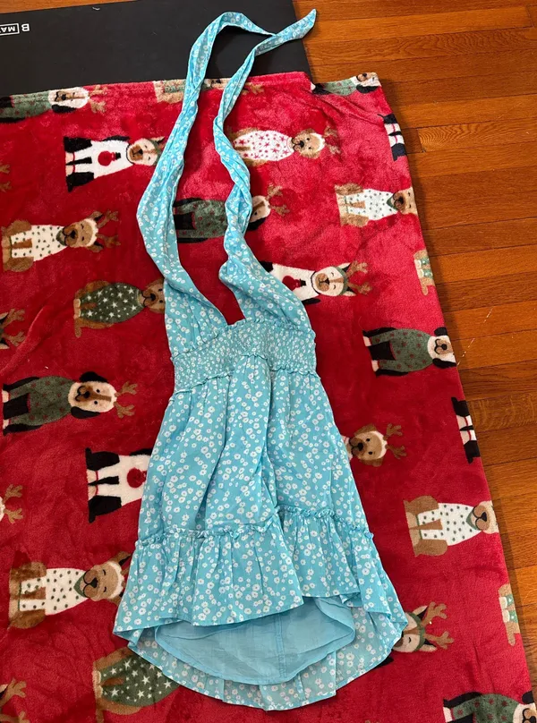 American Eagle XS Blue Floral Halter Neck Mini Dress - Image 2