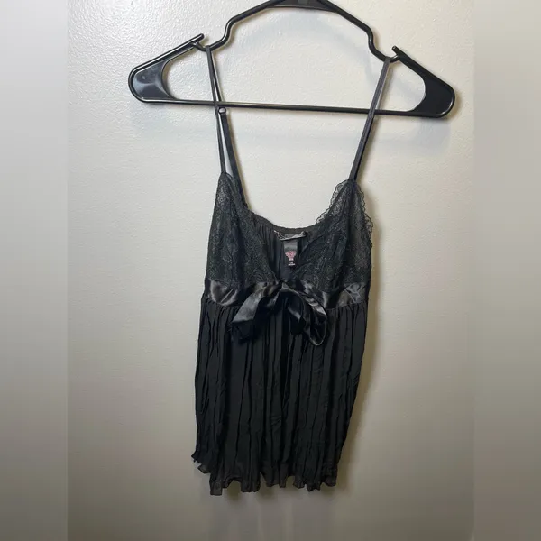 Victoria's Secret Lace‎ & Chiffon Pleated Babydoll Chemise Black Size L - Image 2