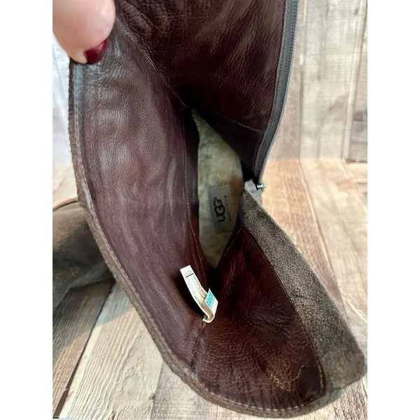 UGG Australia 3282 Cailyn Western Mid Calf Brown Suede‎ Distressed Boot sz 9 - Image 12