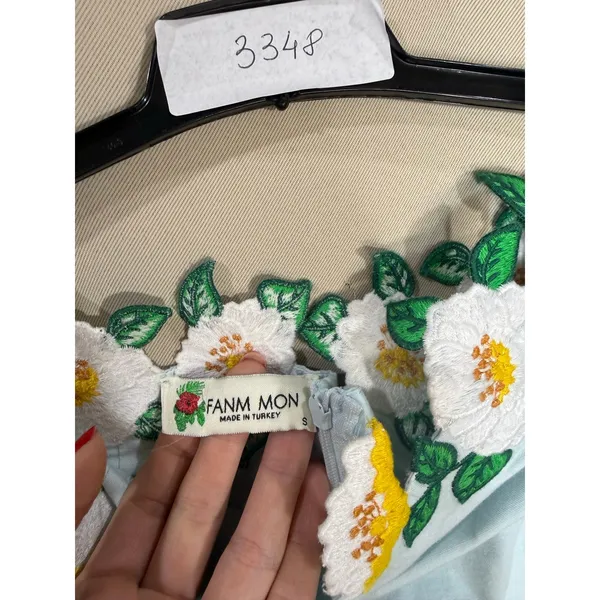 Fanm Mon Lorr blue Strapless Embroidered Floral Dress Small - Image 2