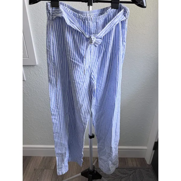 Beach Lunch Lounge Linen Cotton Blend Beachy Nautical Tie Waist Wide Leg Pants M - Image 2