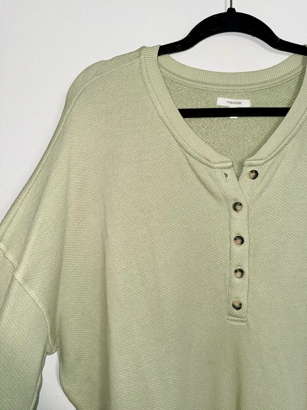 Maurices Henley Drop Shoulder Sweatshirt Light Green Relaxed Fit - Image 4