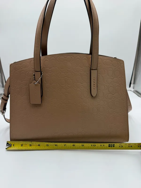 Coach 31728 Signature Embossed Leather Satchel Shoulder Bag Tan Camel - Image 3