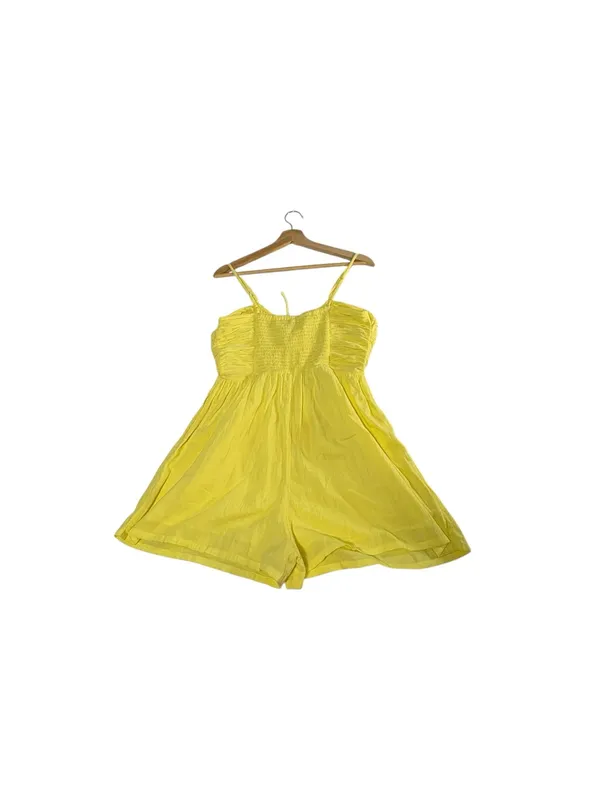 Aerie Smocked Keyhole Romper Womens M NWT Yellow Babydoll Cami Summer - Image 2
