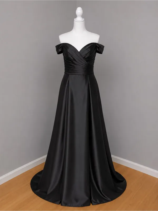 #4 B - 5 Black full-length formal satin dress-Medium -Size 10 - Image 5