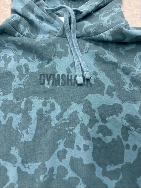 Gymshark Camo Pullover Graphic Hoodie Teal Green Womens Small - Image 2