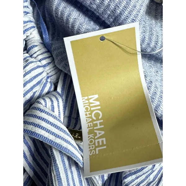 Michael Kors Women's Blue/White Striped Off Shoulder Ruffled Dress S NWT - Image 8