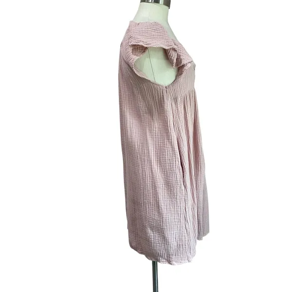Ces Femme‎ Pink Gauze Mini Dress M Short Sleeve Solid Flowy Boho Casual - Image 3