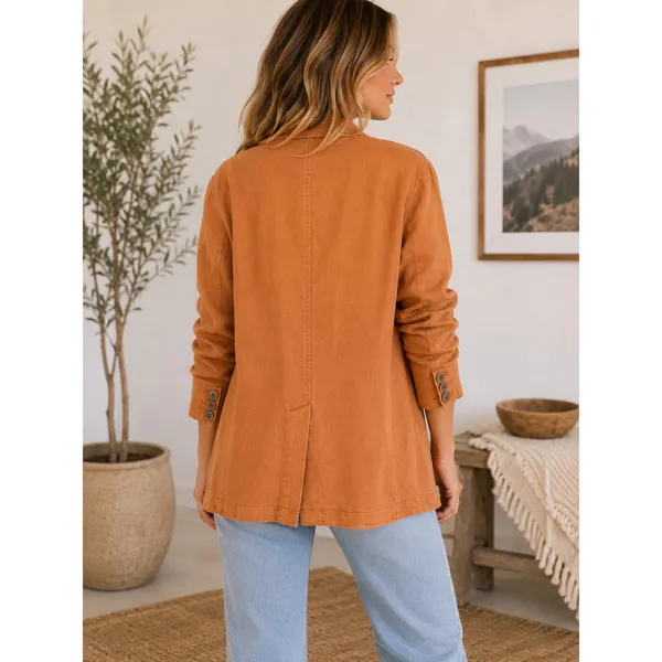 Free People NWOT We The Free Brown Button Linen Cotton Blend Heavy Blazer Jacket - Image 2