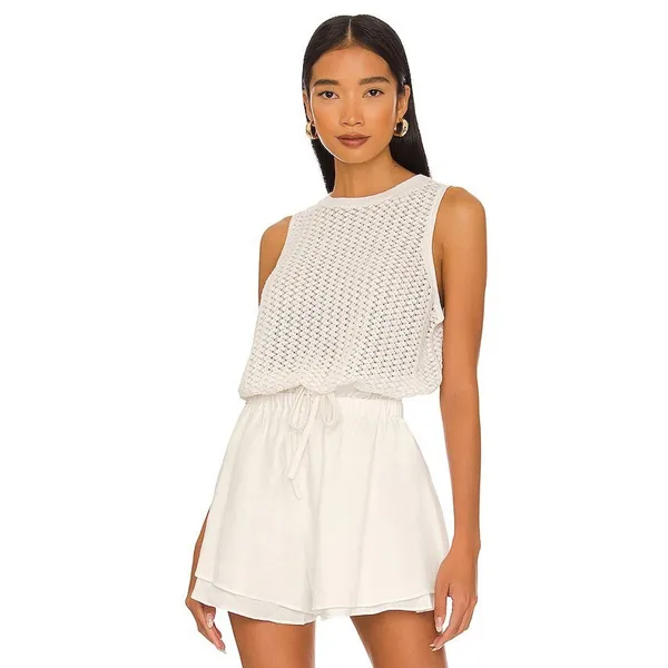 Alice + Olivia White Tevin Open Knit cropped drawstring Tank Top Size M coverup - Image 10