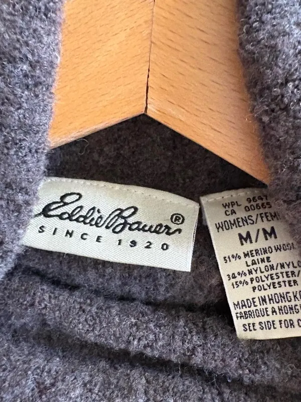 Vintage 90s Eddie Bauer Gray Merino Wool Turtleneck Sweater M - Image 6