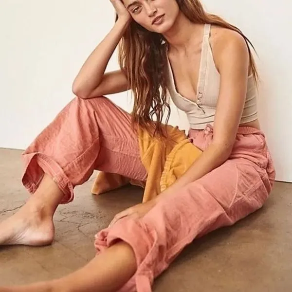 Free People Movement Flipside Textured Pants Sedona Sunrise Size Small Beachy - Image 5