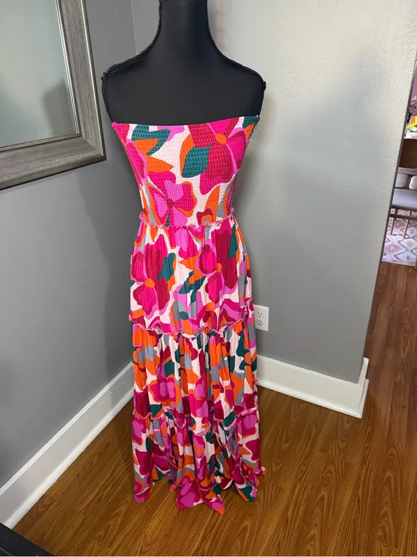 Abel The Label x Anthropologie floral strapless smocked maxi dress small - Image 2