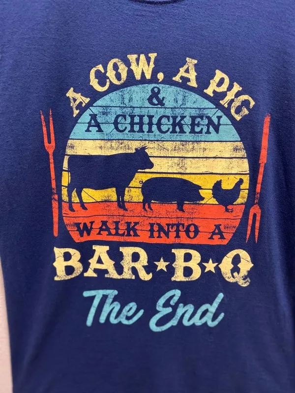Boutique Barbecue Funny Graphic Tee Shirt Blue Size XL Casual Relaxation Cute - Image 6