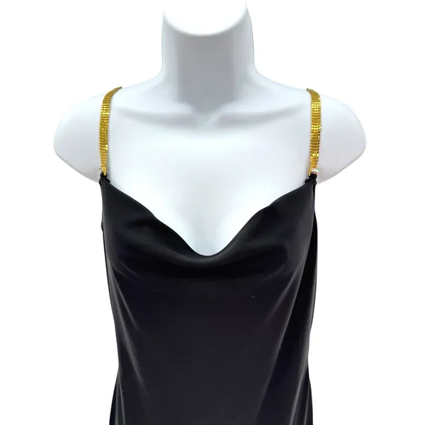 Jessica McClintock Gunne Sax Millennium 2000 Vtg Black Gown Sz 7 Gold Straps Y2K - Image 5
