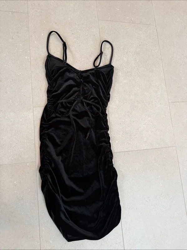 Black Slip Midi Dress with Spaghetti Straps - Image 2