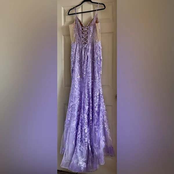 Sherri Hill‎ Lavender Sequin Beaded Mermaid Style Open Back Prom Corset Dress 14 - Image 9