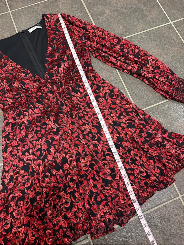 Alice + Olivia Briar Floral Blouson Empire Long Sleeve Mini Dress Red Black 2 - Image 12