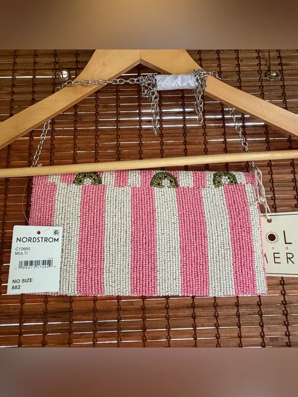 Sol and Mer Beaded Kiwi Striped Clutch Crossbody Bag NWT - Image 5