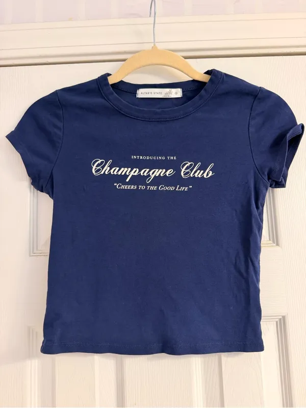 Altar'd State Navy 'Champagne Club' Baby Tee Size: small - Image 2